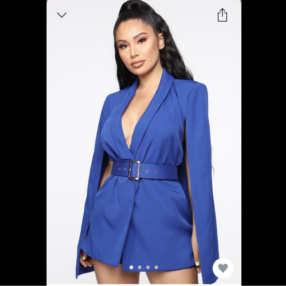 NWT Fashion Nova Working Overtime Blazer Cape Romper- Royal